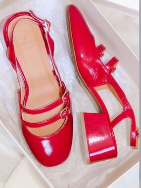 🍒🍎Sezane Red Paula Babies Women’s Double-Strap Slingback Heels